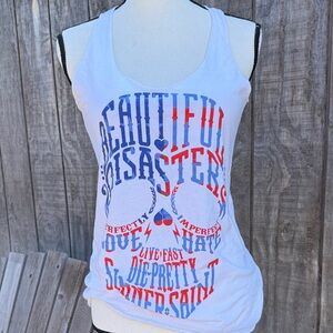 Beautiful Disaster RETIRED Americana Skull Design Racerback Tank Top Size M